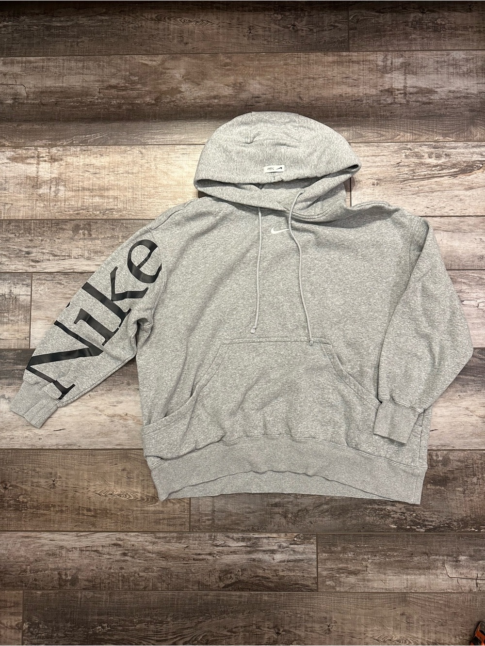 Nike Light Grey Pullover Hoodie with Sleeve Logo